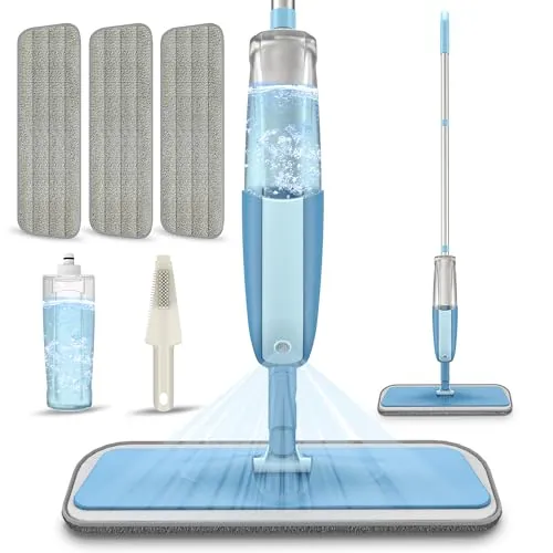Mopa con Pulverizador, Fregona Mopas de Limpieza Suelos con 3 Almohadillas