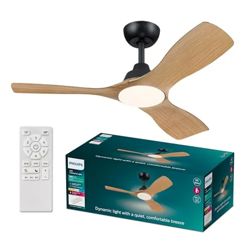 Philips Olas Plafón LED con Ventilador de Techo 28W+24W Negro/Madera