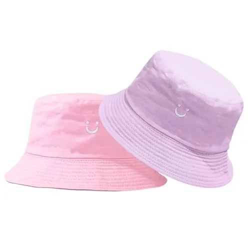 Sombrero para el Sol Reversible de Pescador con Cara Sonriente para Niños y Niñas - Ala Ancha de 2 a 8 Años