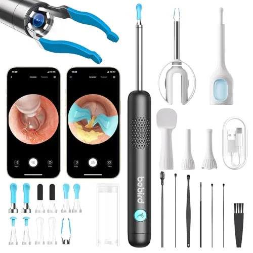 Bebird R1 Ultra - Limpiador de Oídos con Cámara y Otoscopio Visual, Removedor de Cera para Uso Familiar, Kit de Higiene Auditiva con Herramientas y Gotero