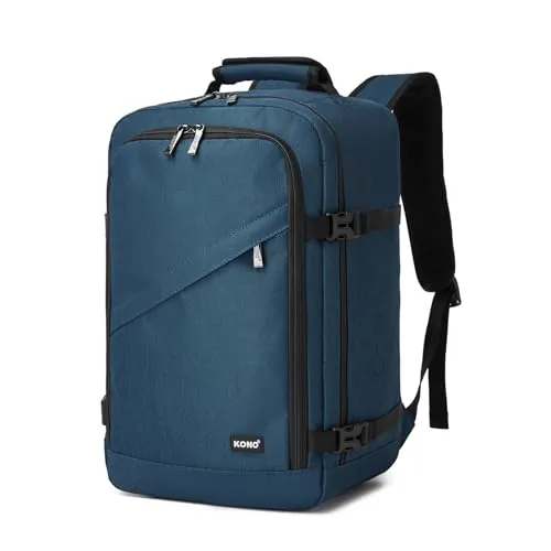 KONO Mochila Viaje Cabina Avión 40x20x25, una Mochila Hombre de Cabina Que Sirve como Equipaje de Mano, con Apertura de 180°, Correa para Equipaje y Espalda Transpirable (Azul)