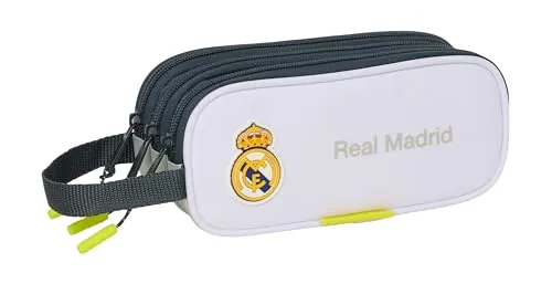 Safta Real Madrid EQUIPACIÓN 25/26 - Estuche Infantil Triple Cremallera, Ideal para Niños de 5 a 14 Años, 21x7x8.5 cm
