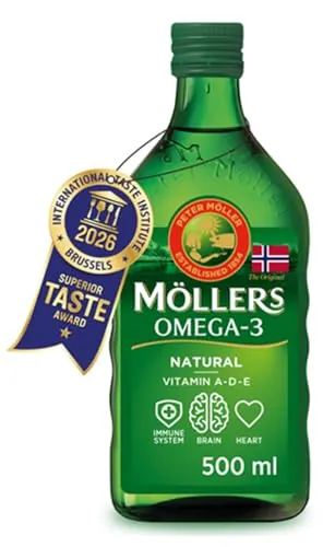 Moller’s ® | Aceite de hígado de bacalao | Complemento dietético con omega-3 EPA, DHA y vitaminas A, D y E | Sabor Neutro | 500 ml