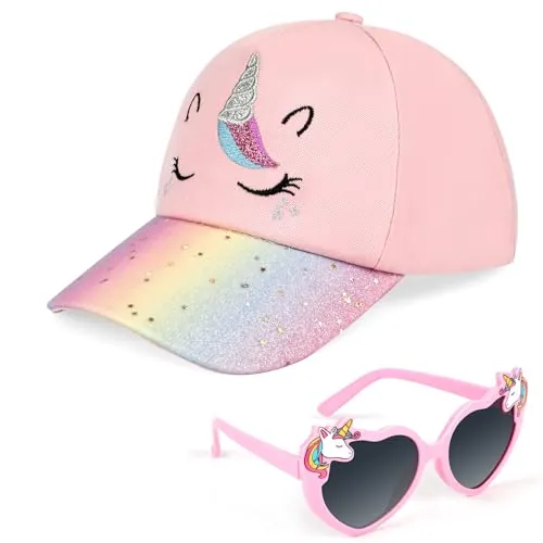 BTHRORO Gorra de Béisbol Unicornio para Niñas, Gafas de Sol Polarizadas Gorra Béisbol Ajustable para Niñas Viajes Escolares Gorras