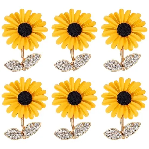 CVDYWDJIE 6 Uds Alfileres De Girasol, Alfileres De Flores Lindos, Accesorios De Ropa, Broches De Diamantes De Imitación, Broches Decorativos