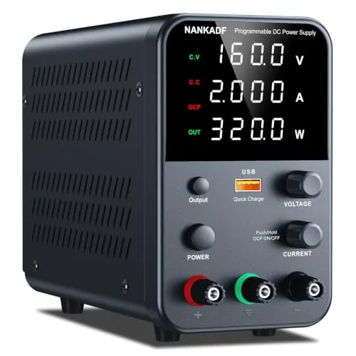 Fuente de alimentación conmutada DC (0-160V,0-2A) Ajustable, Fuente de Alimentación Laboratorio de 4 dígitos de Alta precisión, Fuente de alimentación Variable para Mesa de Laboratorio, Negro