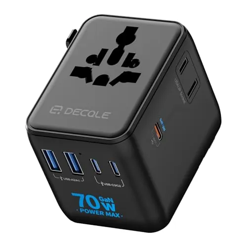 decqle “Pro” Adaptador Enchufe Universal con 3 USB-C(GAN 70W) ＆ 2 USB-A
