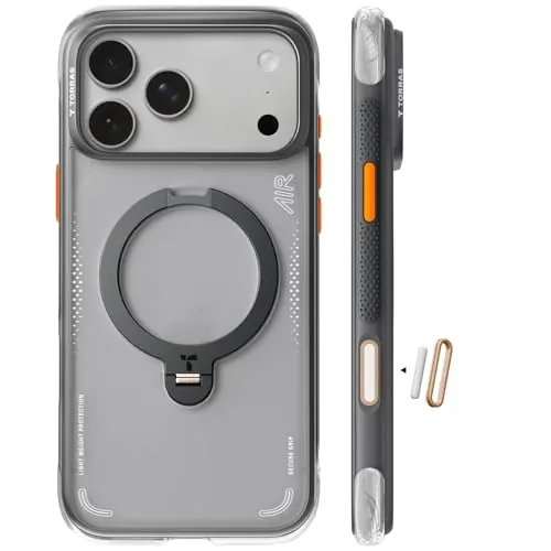 TORRAS Ostand Q3 Air - Funda para iPhone Seires con airbags Reales, protección Militar, Compatible con MagSafe para iPhone Series, a Prueba de Golpes (Black, iPhone 17 Pro)