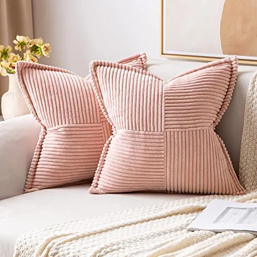 MIULEE Funda de Cojines para Sofá 40x40 cm Funda de Almohada de Corduroy Súper Suave Cojin de Pana a Rayas Decoración Moderna para Sofá Silla Cama Sala de Estar Dormitorio 2 Piezas Rosado