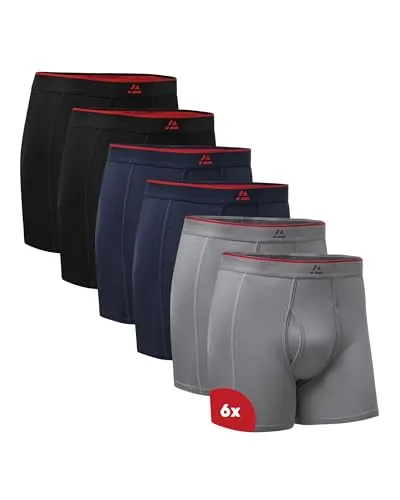 DANISH ENDURANCE 6 Pack Calzoncillos de Bambú para Hombre, con o Sin Bolsillo, Suaves y Elásticos, Multicolor (2 x Negro, 2 x Gris, 2 x Azul Marino) Bolsillo, L