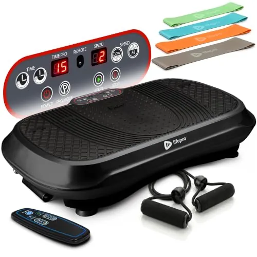 LifePro Waver - Máquina de Ejercicio con Placa de vibración para Entrenamiento Cuerpo Completo, 99 Niveles de Velocidad, Bandas Resistencia, Control Remoto, Fitness en casa y Plataforma - Negro