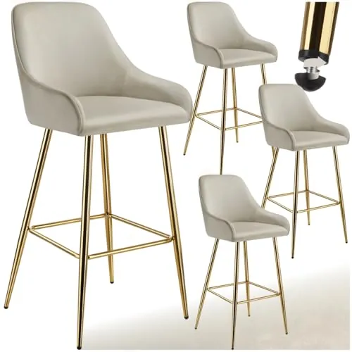 tectake® Taburetes Altos Acolchados de Terciopelo, Respaldo, Reposapiés