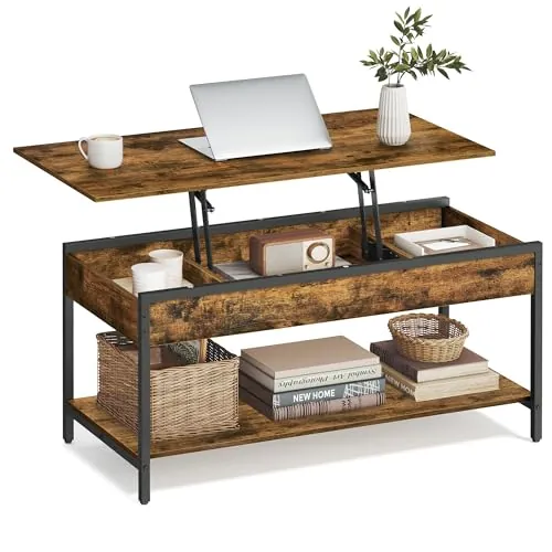 VASAGLE Mesa de Centro Elevable, Mesa de Salón, 50 x 100 cm