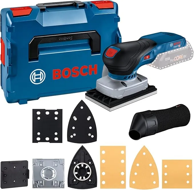 Bosch Professional 18V System lijadora orbital a batería GSS 18V-13 (motor sin escobillas, incl. bolsa para polvo, 3 placas lijadoras, 3 discos de lijado, punzonadora, L-BOXX, sin batería/cargador)