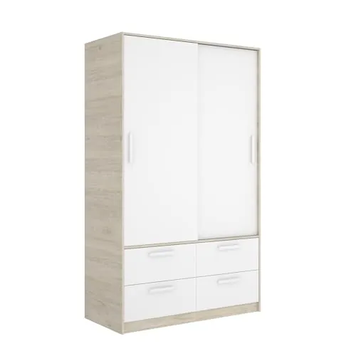 DEKIT GRUPO RIMOBEL SLIDE - Armario de dos puertas correderas y cuatro cajones - BLANCO / NATURAL - 204 x 120 x 160