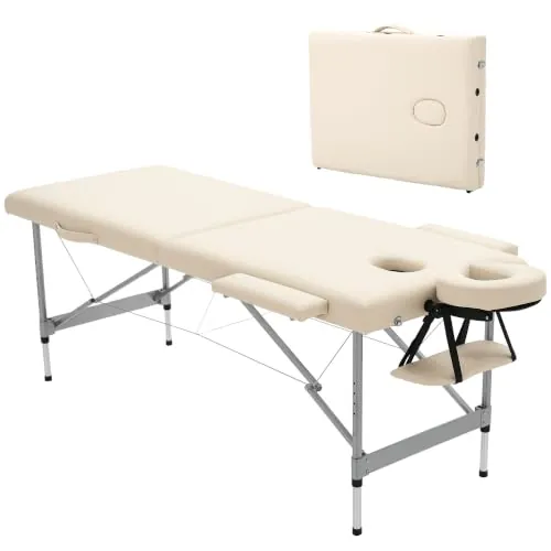 HOMCOM Camilla de Masaje Plegable Altura Ajustable 185x70x58-82 cm Beige