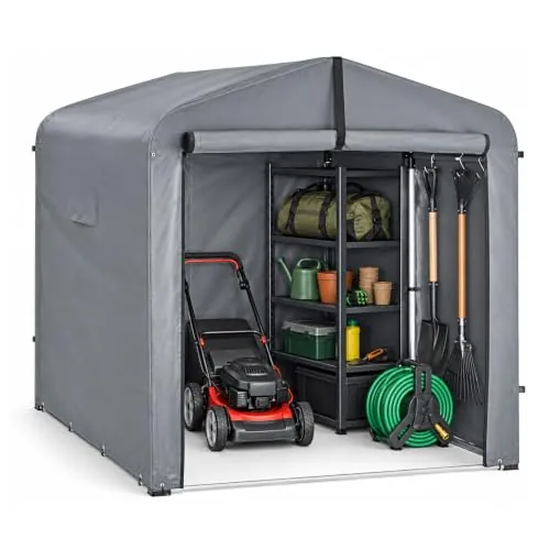 SoBuy Cobertizo Bici, Caseta de Jardín, 159×165×219cm, Aluminio Reforzado | Impermeable y anti UV, correas y piquetas antiviento, 8 ganchos, almacenaje multiuso, KLS11-L-DG