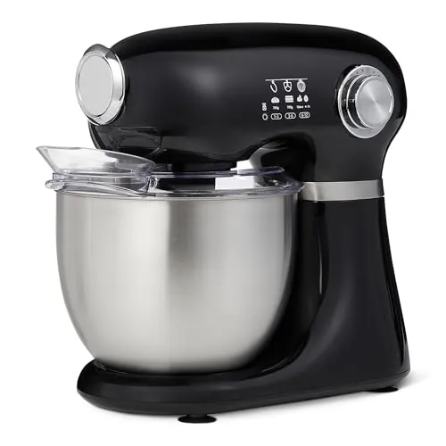 Amazon Basics Batidora de pie, amasadora y mezcladora, tazón de 5 litros con 12 velocidades con función de pulso, 1000 W, Grande, color Negro