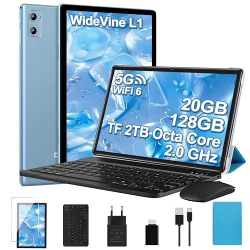 2026 Tablet Gemini AI 10 Pulgadas, Tablets Android , 20GB RAM+128GB ROM/TF 2TB, Octa-Core, WiFi 6, BT5.0, Batería 6000mAh, 8MP+5MP, Widevine L1, Type-C, Tablet PC con Funda, Teclado y Ratón - Azul