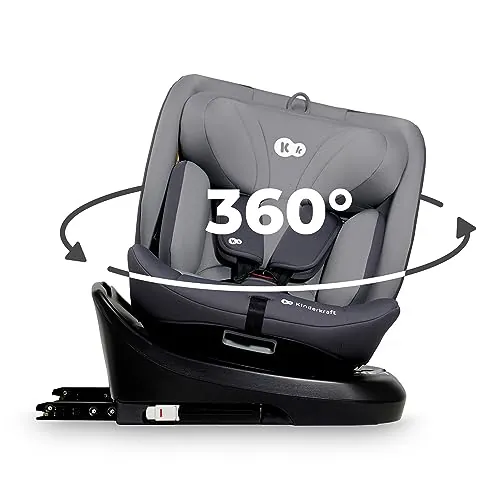 Kinderkraft I-GROW Silla de coche, I-SIZE 40-150 cm, Isofix, Silla coche bebé, para niños, Ajustable, Sillade, RWF, FWF, Universal para coche, Asiento, 360º, Grupo 0+/1/2/3, 0-36 kg, Gris