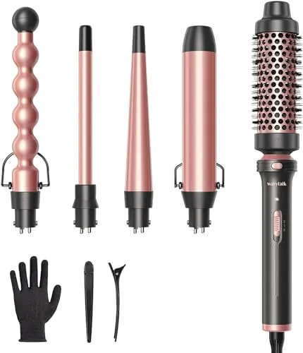 Wavytalk Set de Rizador de Pelo 5 en 1 con Cepillo Térmico y 4 Tenacillas