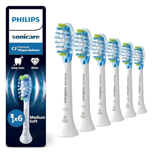Philips Sonicare C3 Premium Plaque Defence, cabezales de cepillo dental de repuesto originales, blanco, paquete de 6, HX9046/87
