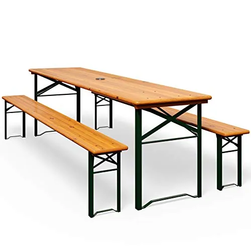 CASARIA Conjunto Mesa y 2 Bancos Plegables Madera
