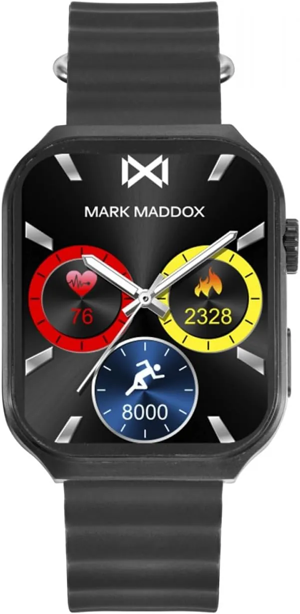 Mark Maddox HS2002-50: Reloj Smartwatch Unisex Smartnow, Caja de Metal Plateado, Correa de Silicona Negra, Pantalla Táctil