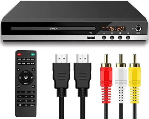 Reproductor de DVD para TV con HDMI Full HD 1080P Reproductor USB multifunción, Reproductor de CD para el hogar con Toma de micrófono, Puerto USB, AV y Puerto HDMI