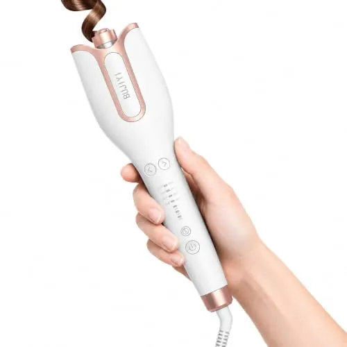 BUJIYI Rizador de Pelo Automatico,con Protección Anti-Quemaduras, Ajuste de Temperatura y Tiempo, Antienredos, para Todo Tipo de Cabello, Ondas Estilo Salón,(Blanco)