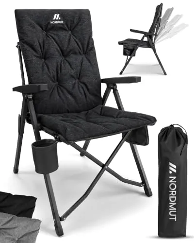 NORDMUT® Silla de Camping Premium Plegable con Respaldo Alto – Ajustable en 4 Posiciones – Cómoda Silla de jardín con Capacidad de 140 kg para Camping y Outdoor (Antracita 1x)