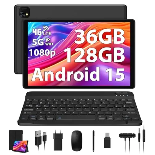 PIXGOOD Tablet 10 Pulgadas 4G LTE y 5G WiFi, Android 15.0 Octa-Core, 36GB RAM, 128GB ROM (1TB Ampliable), INCELL 1980 * 1200, 13MP+8MP, Tablet con Teclado etc, GPS/Bluetooth(Negro)