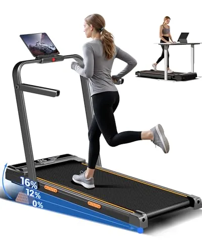 CURSOR Cinta de Correr Plegable con Inclinación 16%,10KM/H Cinta Correr Plegable, Pantalla LED, Reposabrazos Ajustables, 3.0HP Walking Pad, Caminadora Electrica para Casa, Capacidad de Carga 136KG