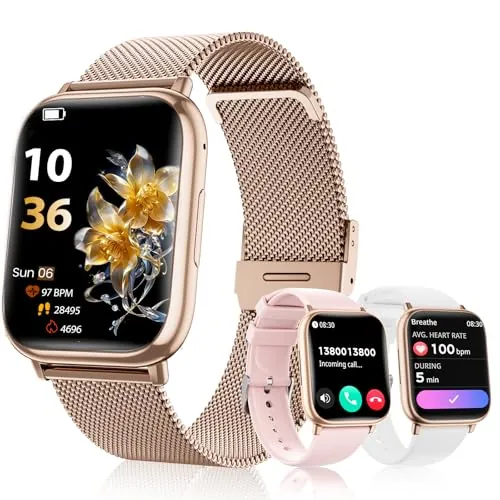 SLOKSFil Reloj Inteligente Mujer con Llamadas, 1,83” HD Smartwatch Mujer, con Frecuencia Cardíaca, SpO2, Presión Arterial, Sueño, IP68, 120+Deportes Fitness, para iOS Android (Oro Rosa)