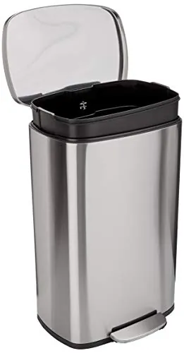 Amazon Basics Papelera rectangular de níquel satinado con cierre suave, 50 l/13.2 galones