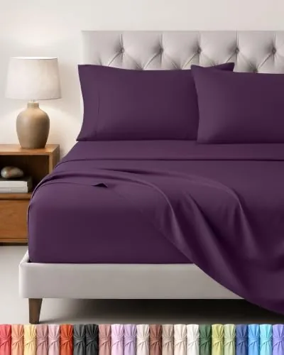 Utopia Bedding Juego de Sabanas 4 Piezas 150x200 - Poliéster Microfibra Cepillada - Oeko-Tex Certificado - Sábana Bajera, Sábana Plana y 2 Fundas de Almohada 50x75 (Cama 150, Púrpura)