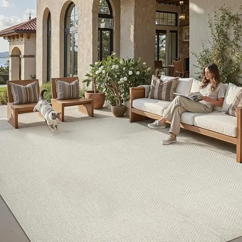 PureCozy Alfombra Exterior Beige Lavable 200x300cm | Antideslizante, Impermeable, Salon, Terraza, Interior, Alfombras, Jardin, Comedor, Yute