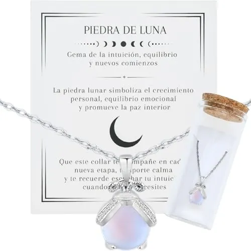 MOMENTUM Collar Piedra de Luna - Regalo con caja y dedicatoria Premium - Ajustable y Elegante - Ideal Cumpleaños, Navidad, San Valentín