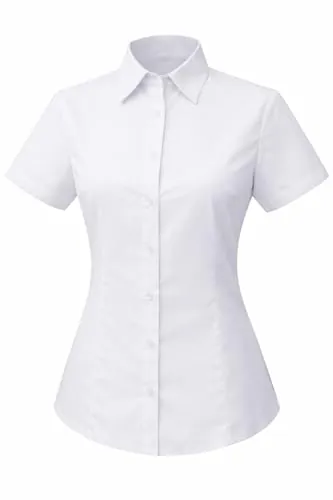 Camisa Camarera Mujer con Mangas Corta - Uniforme HOSTELERIA Mujer - S826B (FR/ES, Letras, S, M, Regular, Regular, Blanco -2)