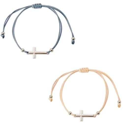 Lote 20 pulseras de tela ajustables con cruz de metal. Hilo de poliéster y cruz de metal. Ajustable a cualquier tamaño. Detalle para eventos religiosos, Bodas, Comuniones, Bautizo, Catequesis.