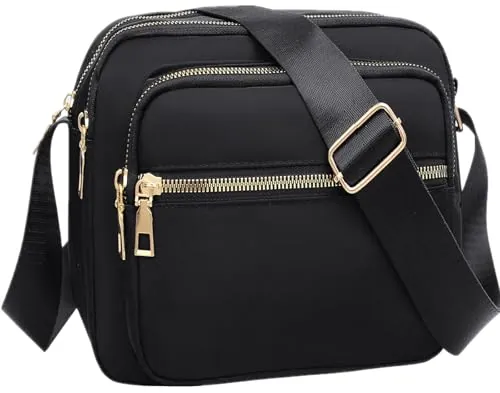 Bolsos cruzados de nailon para mujer, bolsos y bolsos de mano para mujer, bolso bandolera casual impermeable, negro (Deep Black)