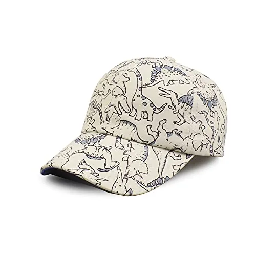 XIAOHAWANG Gorra de béisbol niños y niñas Gorra Infantil Niños Hat Niña Ajustable 2 a 10 años Gorra de béisbo (Beige Dinosaurio Print)