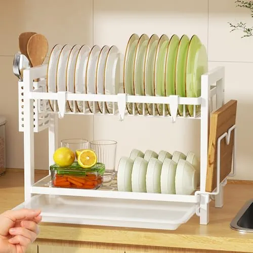 niffgaff Estante de Dish Escurreplatos Acero Inoxidable Cocina (43.5 * 24.5 * 34.5), Primer Piso Escurridor de Platos para Fregadero, Escurre Platos Armarios, Escurreplatos Blanco