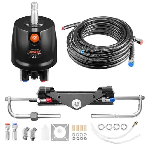 VEVOR Kit de Sistema de Dirección Hidráulica Fueraborda 150 HP, con Bomba de Timón de 6,9 MPa/1000 psi, Cilindro de Bloqueo Bidireccional, Manguera de 7,3 m, para Una Sola Estación y Un Solo Motor