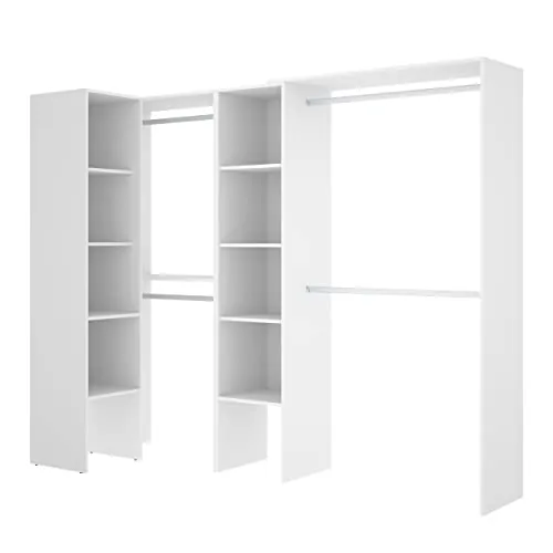 DEKIT GRUPO RIMOBEL SUIT - Conjunto de Vestidor rinconero con dos columnas y zona de barras - Blanco - 187 cm (Alto) x 228 cm (Ancho) x 80 cm (Prof.)