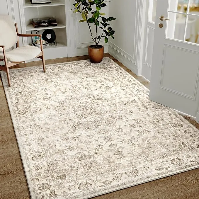 HUGEAR Beige Vintage Grande Alfombras Salon 140x200cm Antideslizante Lavable Lavadora Tapetes Comedor Recibidor Habitacion Juvenil Cocina Exterior Pelo Corto