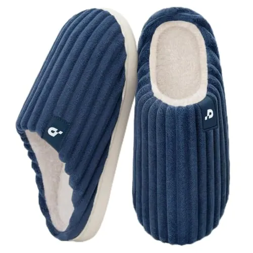 Coswind Zapatillas de Casa Mujer Hombre Invierno Memory Foam Pana Pantuflas | Con Forro de Peluche, Cálidas y Cómodas, Suave y Confortable, Antideslizante, Interior y Exterior Azul marino 320