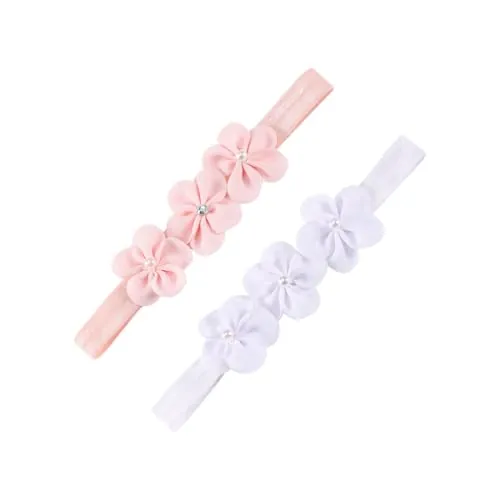 2 Piezas Diadema Bebé Niña, Banda Elástica para el Pelo, Diadema Bebe de Flores, Diademas de Bebe Niña Recién Nacida para Fiestas de Bautismo, Fiestas de Cumpleaños, Fotografía