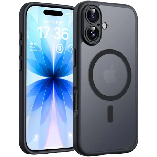 TOCOL Funda para iPhone 17, Protección Lente Cámara, Imanes Integrado, Compatible con Magsafe, Protección contra Caídas, Translúcida Mate Trasera, Titanio Negro