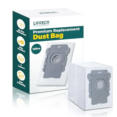 Loveco 12 Bolsas de Aspiradora Compatibles con iRobot Roomba i7 i7+ i7 Plus S9 S9+ i8+ i3+ i4+ i5+ i6+ j7 j7+ Clean Base, Bolsas de Repuesto para Roomba Series i/s/j
